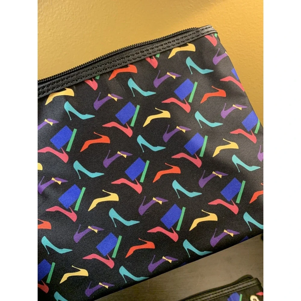 Cosmetic Bags MIMOSA‎ MAKEUP BAGs Set Of 2 Black W/ Shoe Design Colorful
